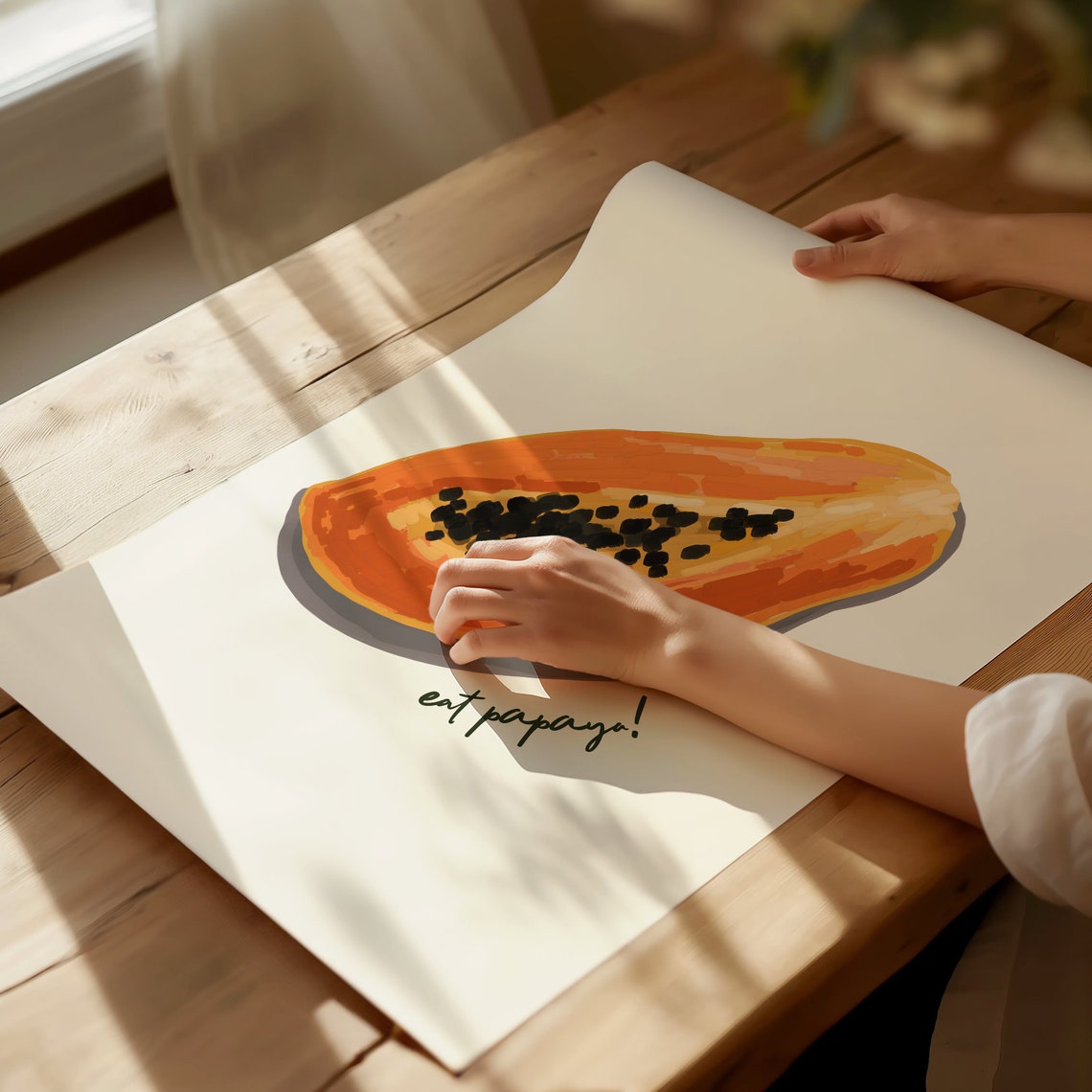 Eat Papaya Tropical Fruit Print Retro Kitchen Wall Decor Fun Food Art - Image 2