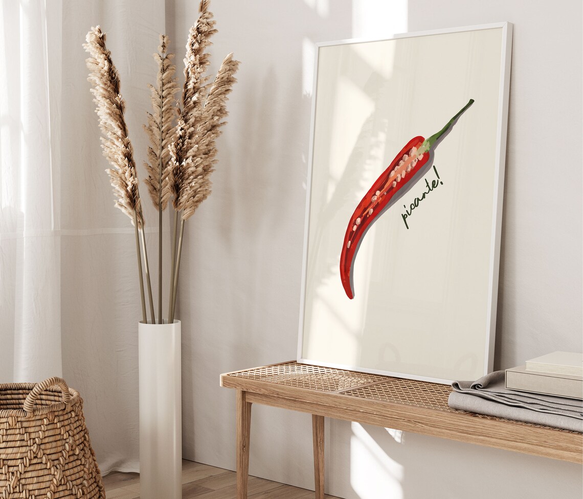 Chilli Pepper Retro Minimalist Kitchen Art Print - Image 3