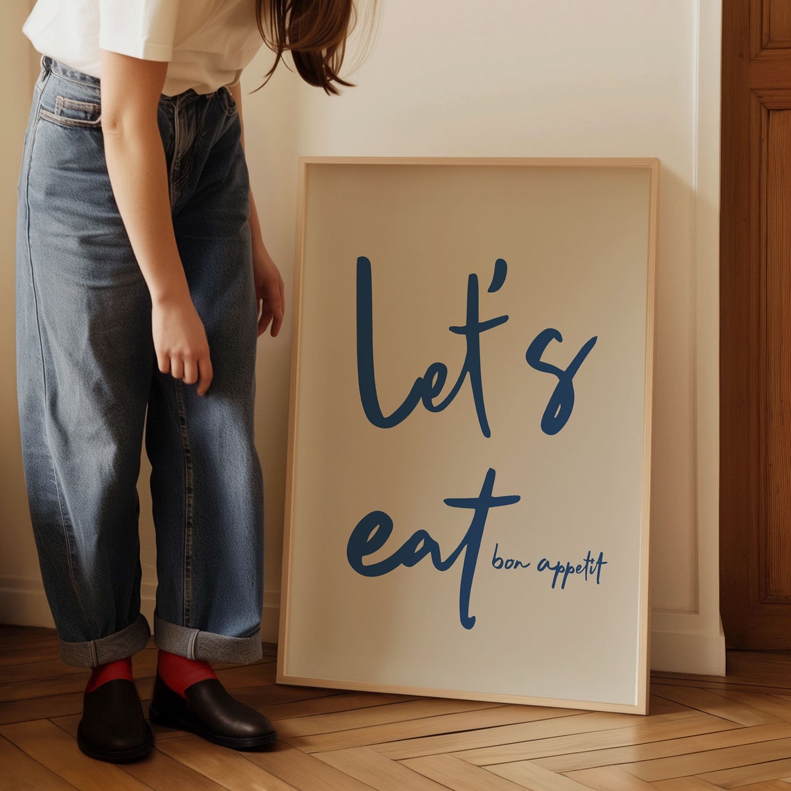 Let's Eat Bon Appetit Blue Script Minimalist Kitchen Dining Poster - Image 5