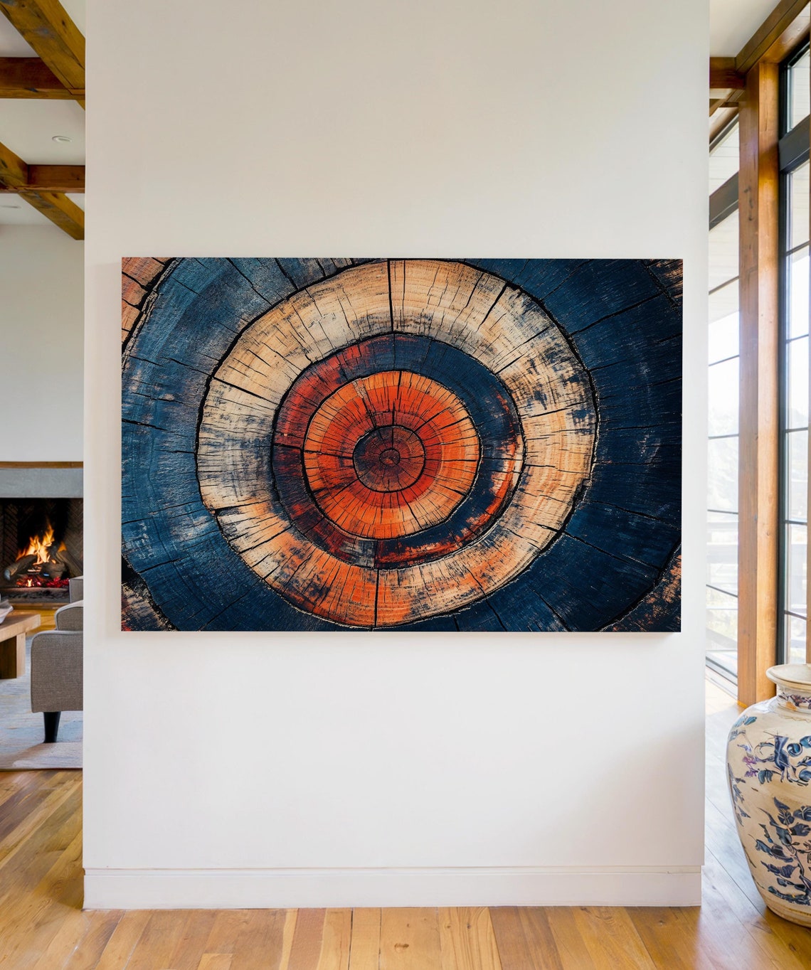 Colorful Tree Rings Concentric Circles Orange Blue Abstract Art Poster