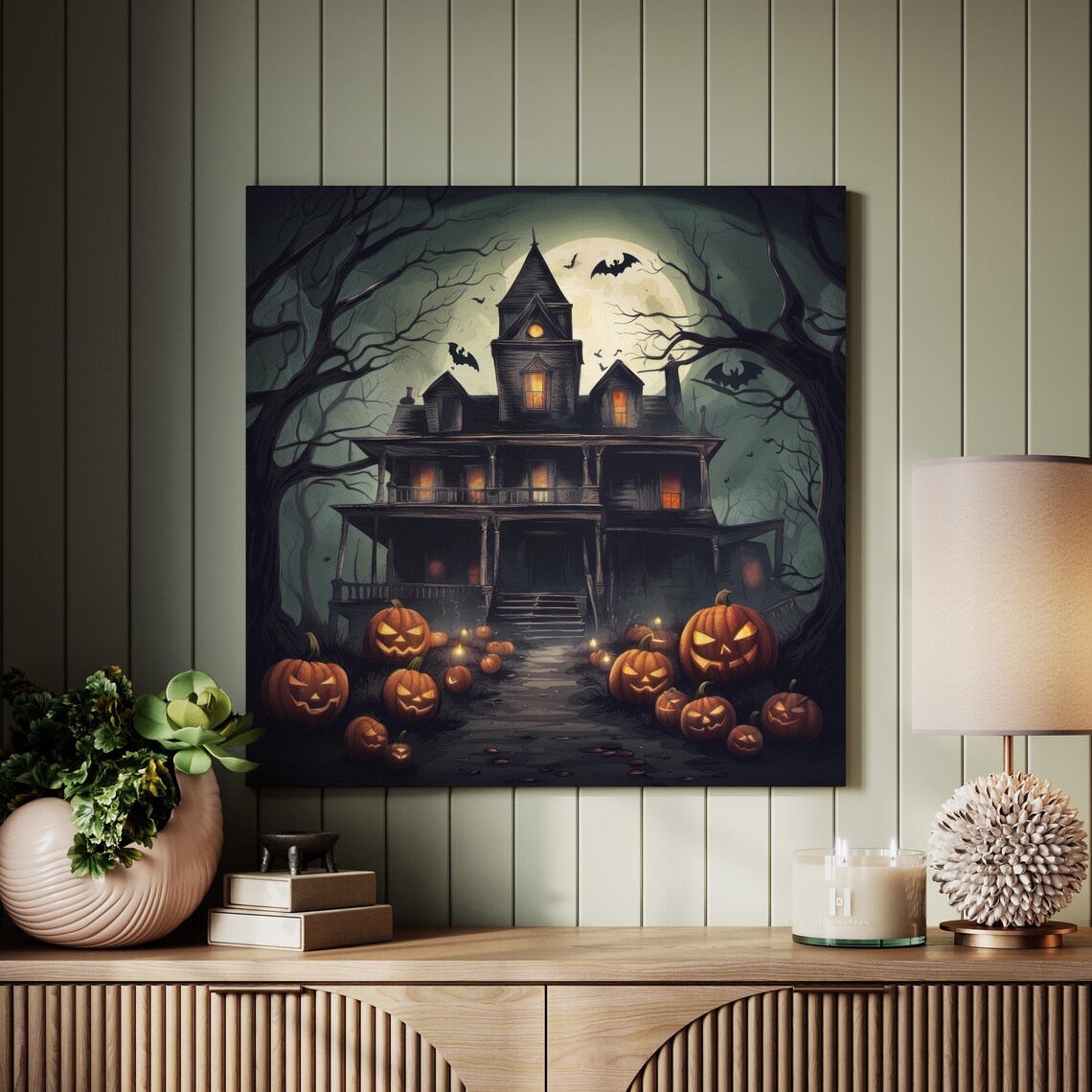 Retro Haunted Mansion Art Print, Gothic Halloween