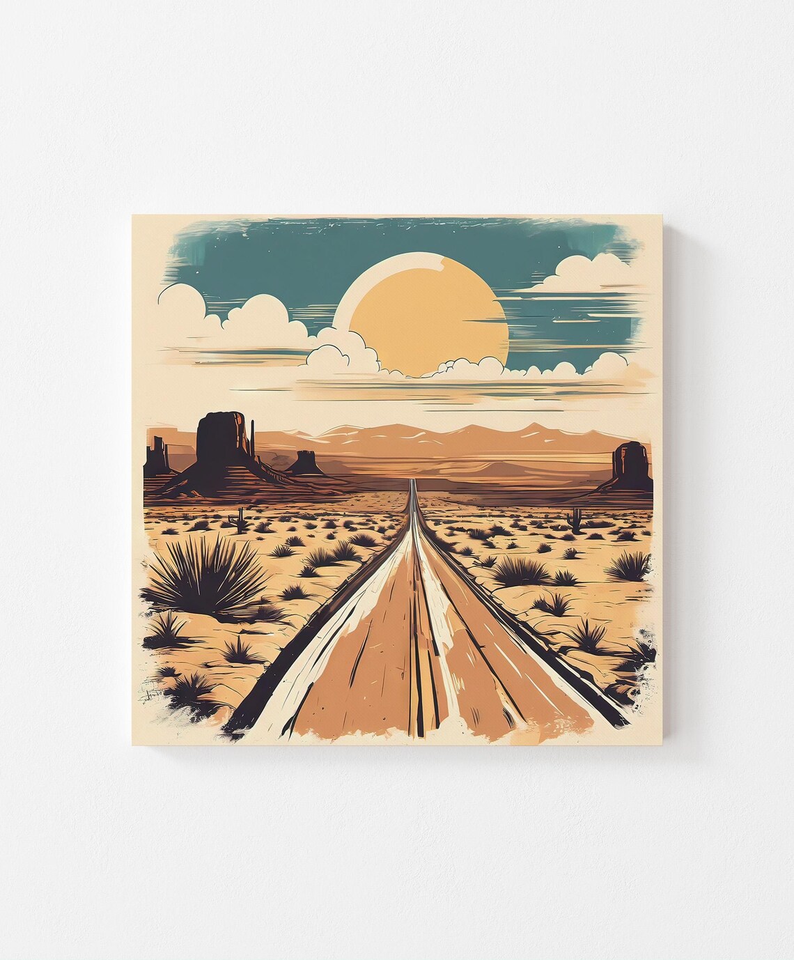 Retro Desert Road Horizon Mesas Vintage Southwest Travel Poster