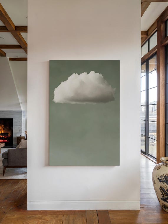Cloud Wall Art Print Minimalist Sky Decor Emerald Green Wall Art Cloud Painting Abstract Art Prints Vintage Living Room Decor