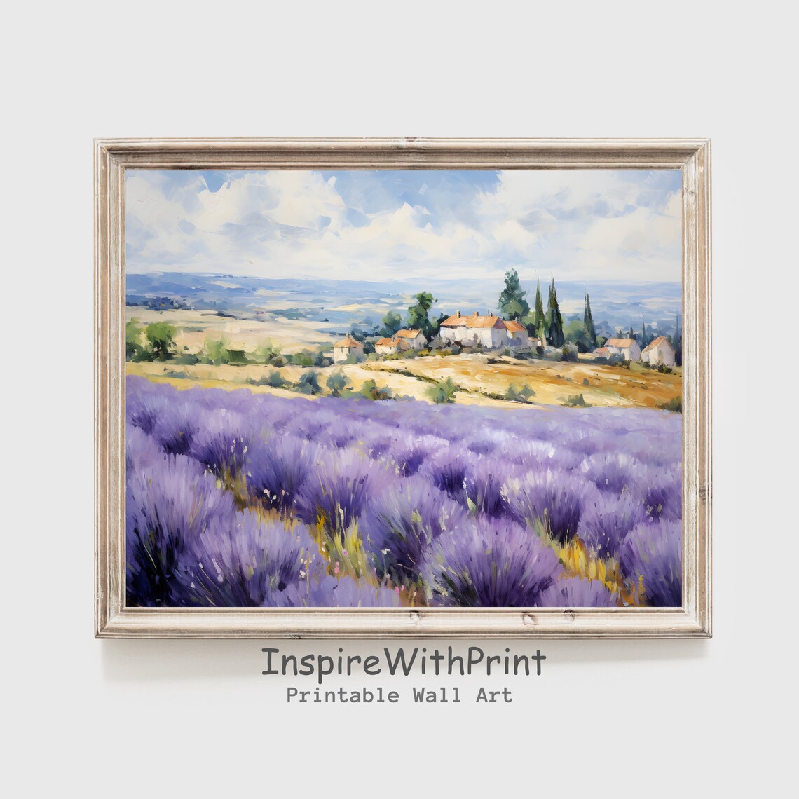 Lavender Field with Farmhouses Provence Countryside Painting Poster