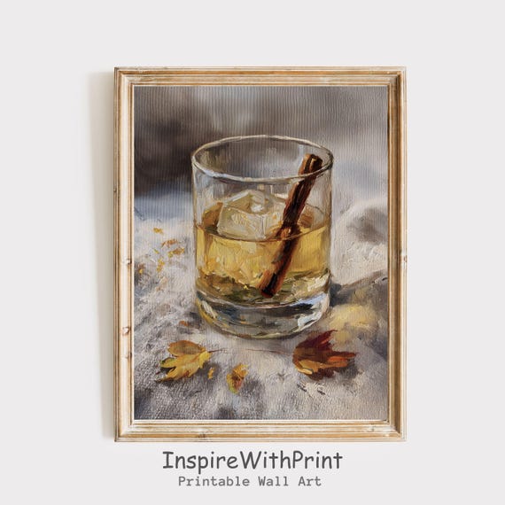 Cocktail Print Moody Fall Whisky Sour Poster Retro Kitchen Art Trendy College Apartment Dorm Bar Cart Autumn