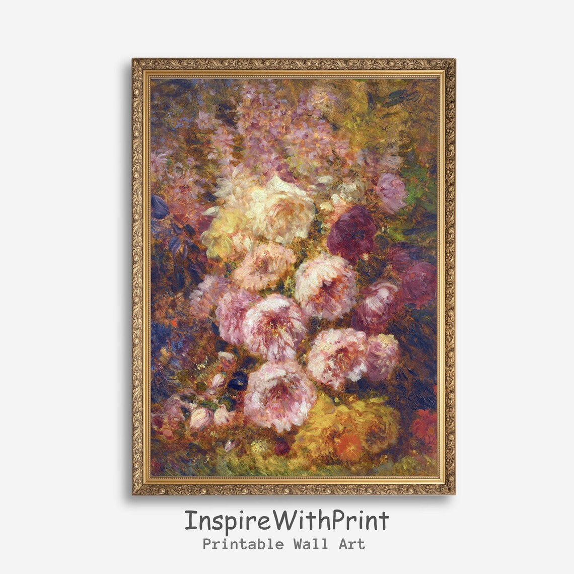 Impressionist Pink Peony Bouquet Vintage Floral Oil Painting Poster