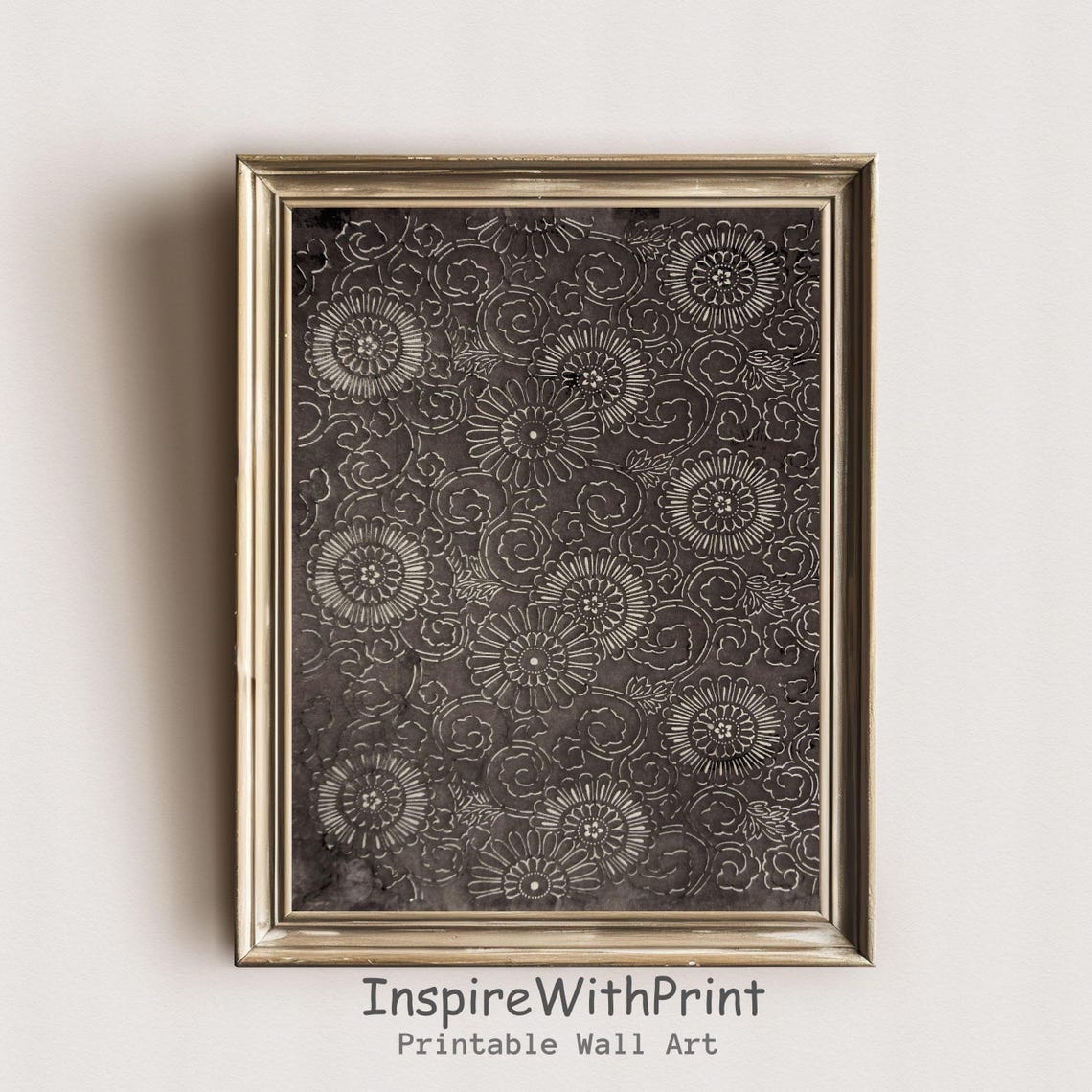 Dark Vintage Floral Textile Pattern Rustic Botanical Flower Print