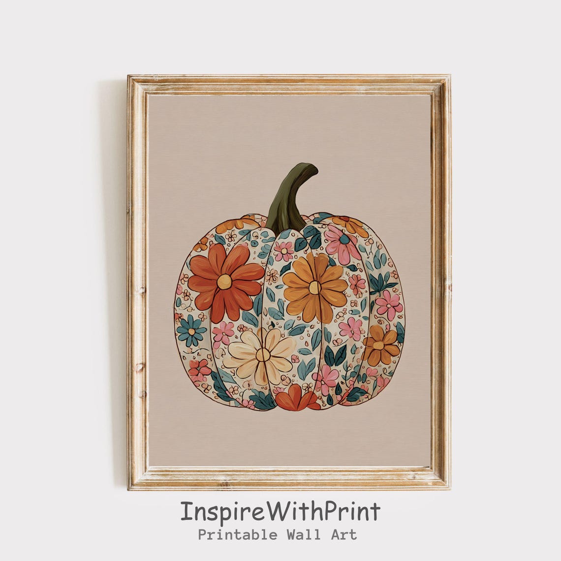 Floral Pattern Pumpkin Fall Autumn Botanical Seasonal Poster