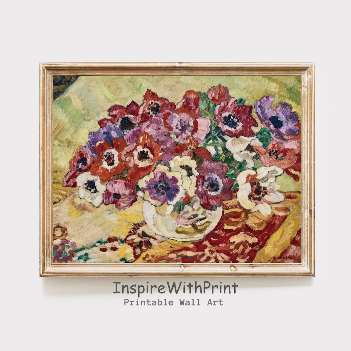 Vintage Anemone Flower Bouquet Oil Painting Still Life Poster