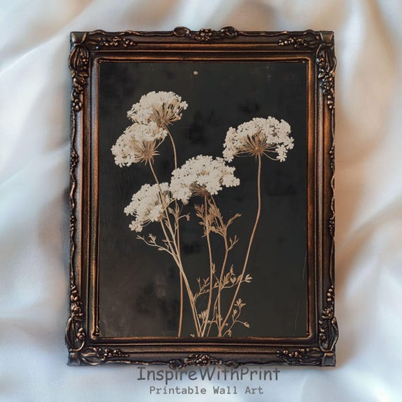 Vintage Dark Flower Print Moody Floral Wall Art Botanical Rustic Antique Neutral