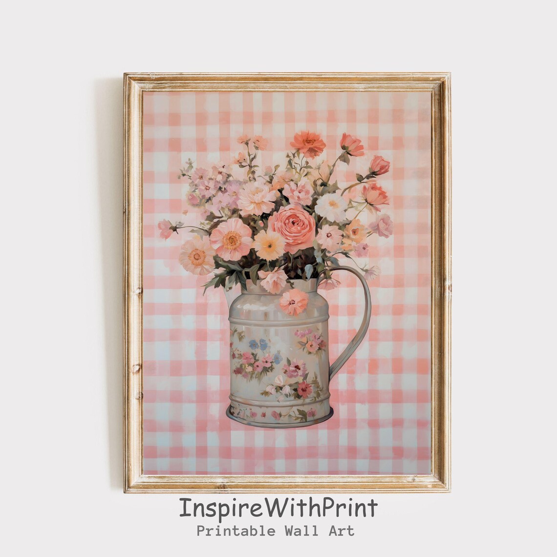 Gingham Wildflowers In Floral Milk Can Cottage Farmhouse Wall Poster