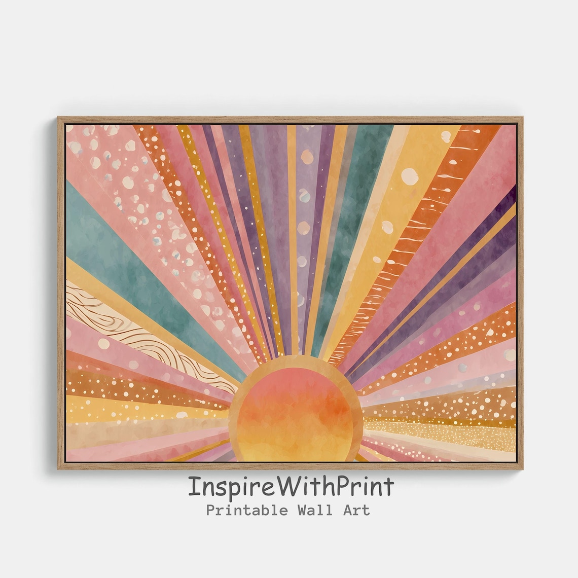 Boho Sun Print, Mid-Century Sunrise Art Print