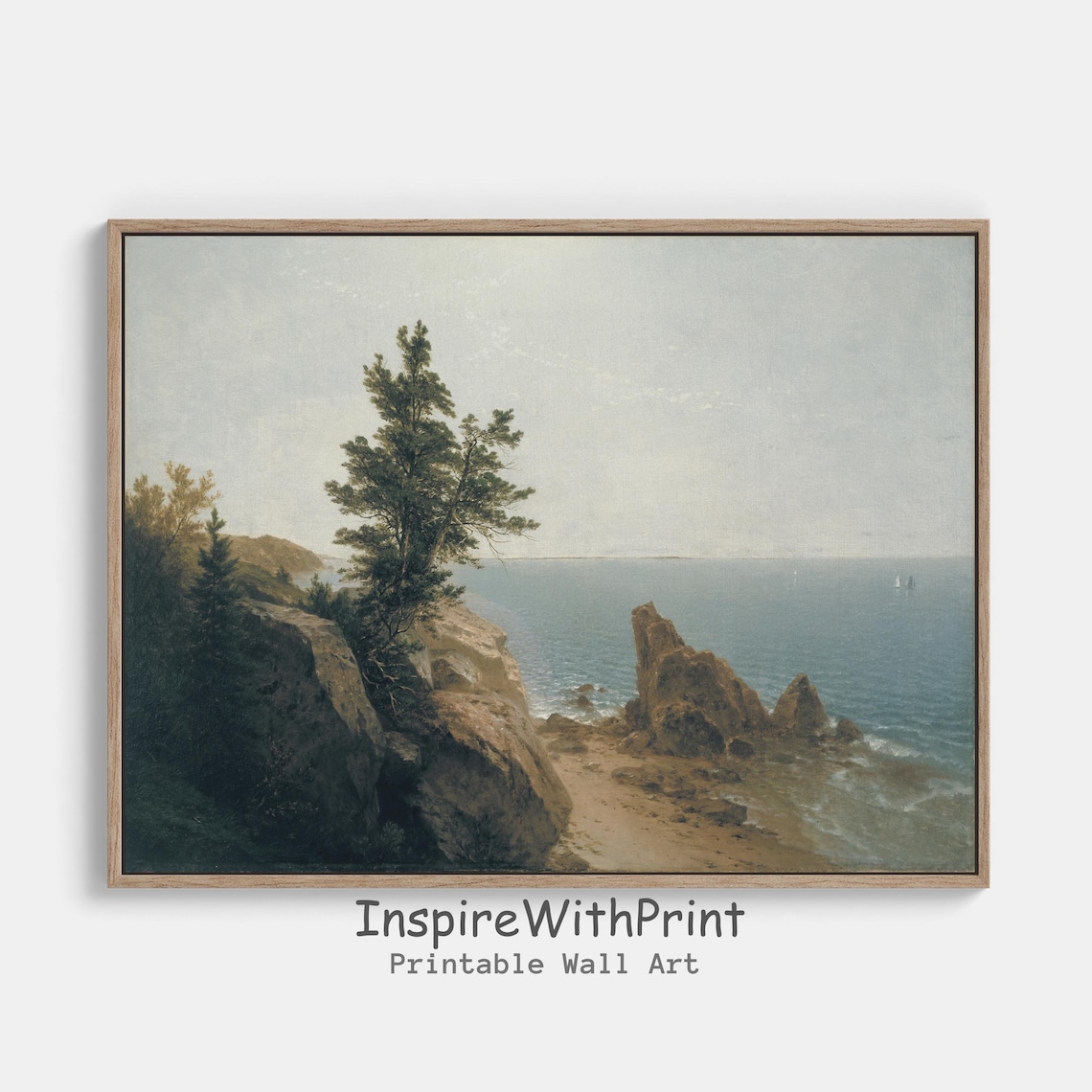 Rocky Coastal Cliff Seascape Vintage Oil Painting Ocean Poster