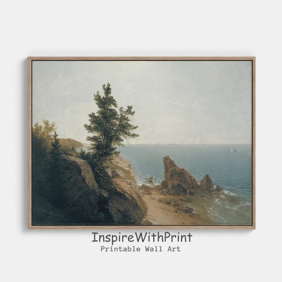 Rocky Coastal Cliff Seascape Vintage Oil Painting Ocean Poster
