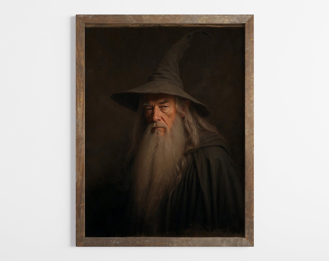 Moody Dark Wizard Portrait, LOTR-Inspired Art Print