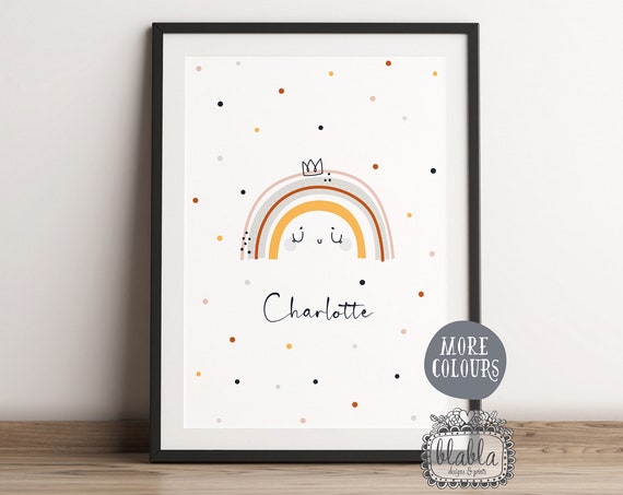 Rainbow Cute Print Gift Baby Name Print Nursery Decor Personalised Baby Name Wall Art Newborn Baby Birth Rainbow Poster Rainbow Print Crown