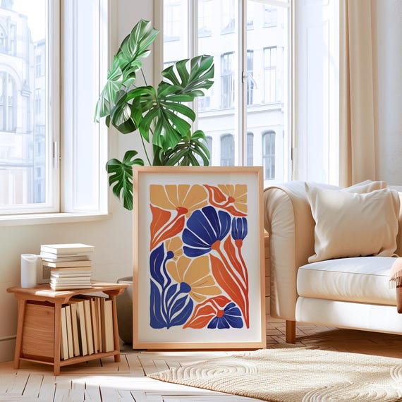 Matisse Inspired Floral Print Bold Fauvist Botanical Modern Abstract Wall Art