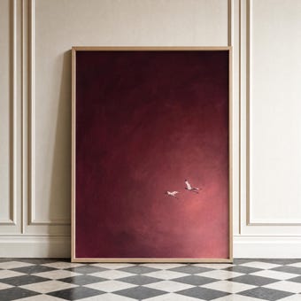 Burgundy Wall Art Dark Red Sky Oil Painting Two Birds In Flight Print Deep Wine Bedroom Decor Above Bed