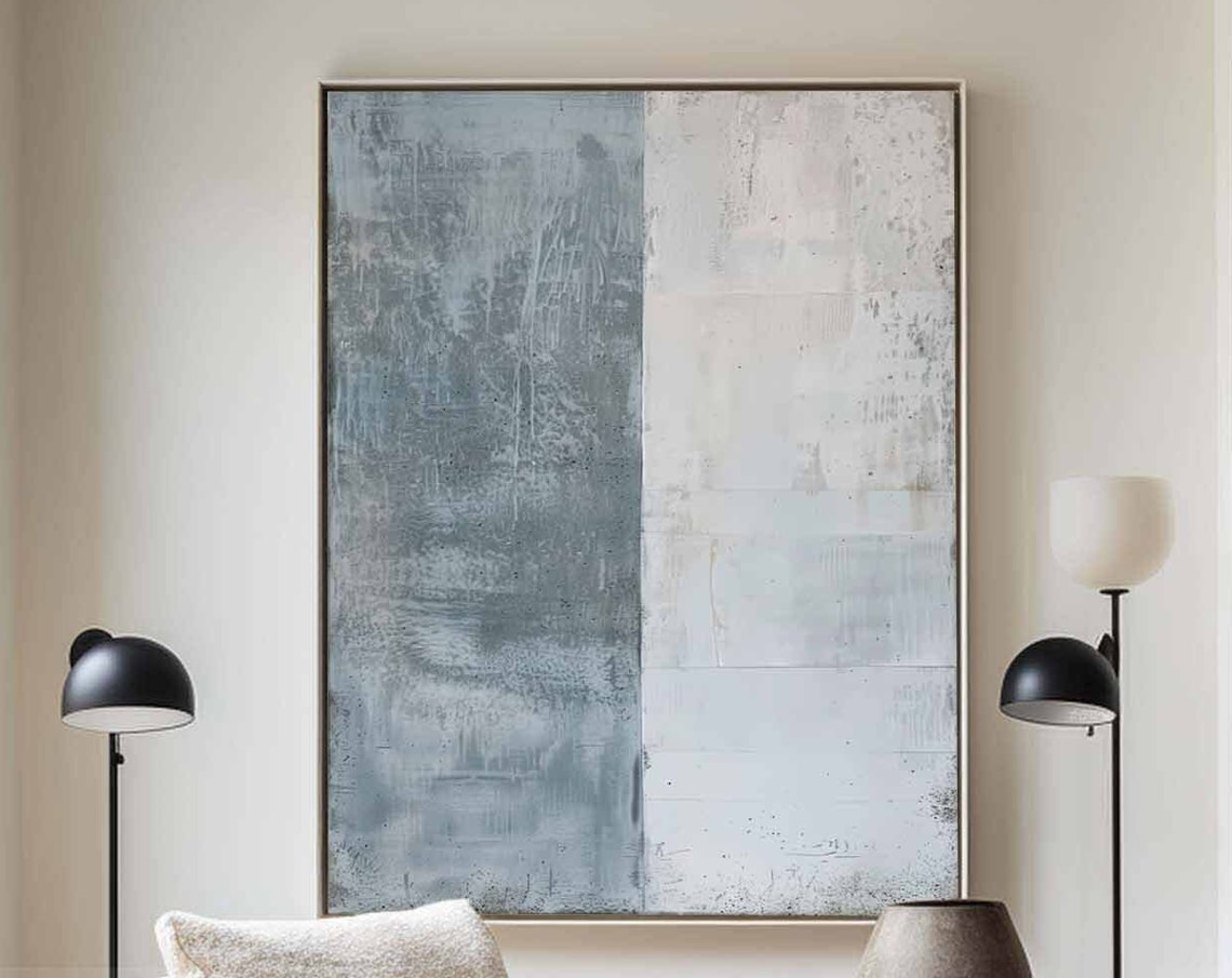 Blue White Minimalist Wabi Sabi Abstract Split Canvas Art Poster - Image 5
