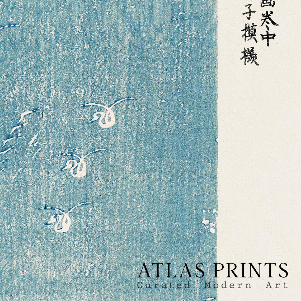 Vintage Japanese Woodblock White Birds On Teal Water Taguchi Poster - Image 4