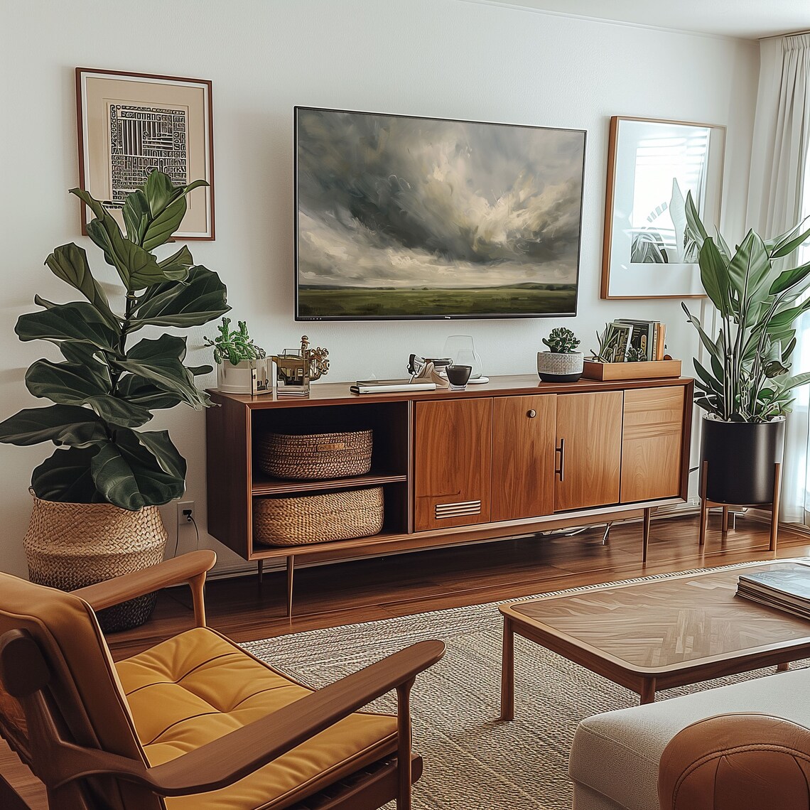 Vintage Spring Landscape Cloudy Pasture Stormy Sky Moody Oil Painting Poster - Image 5