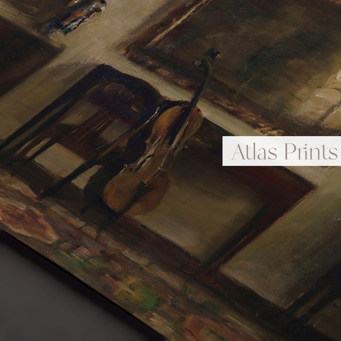 Moody Vintage Interior Oil Painting Cello Dark Academia Poster - Image 2
