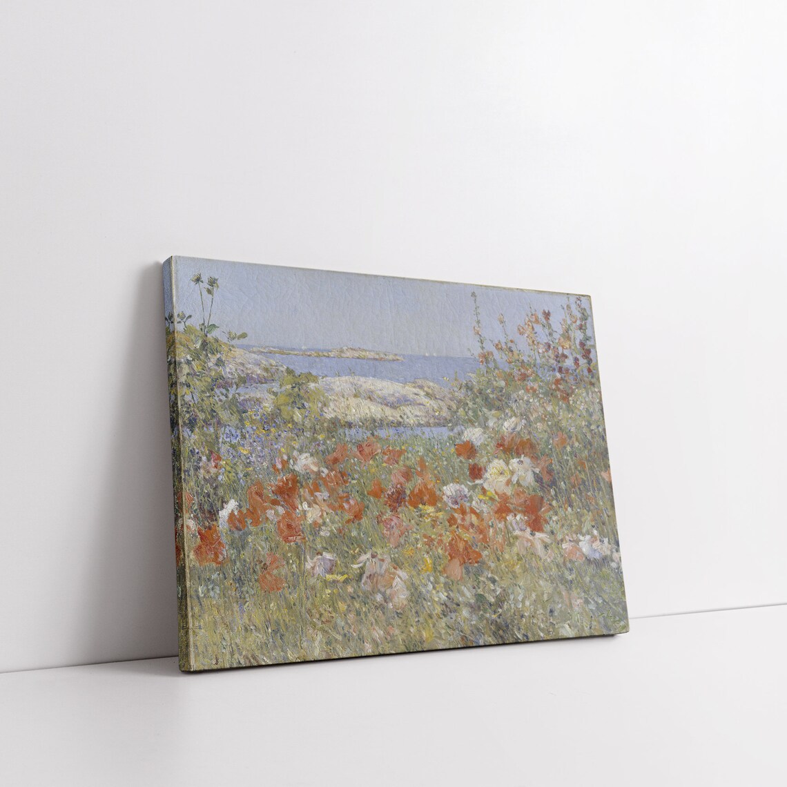 Vintage Wildflower Meadow Coastal Ocean View Antique Painting Poster - Image 4