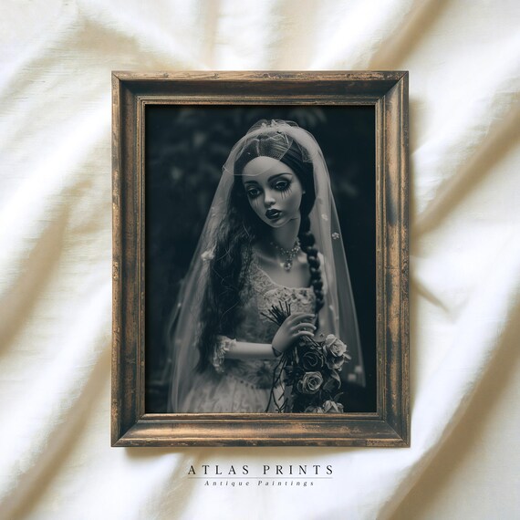 Gothic Halloween Bride Doll Dark Spooky Vintage Portrait Wall Art