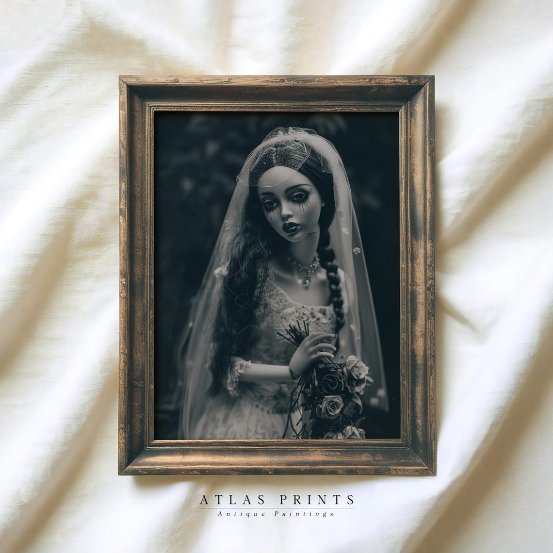 Gothic Halloween Bride Doll Dark Spooky Vintage Portrait Wall Art