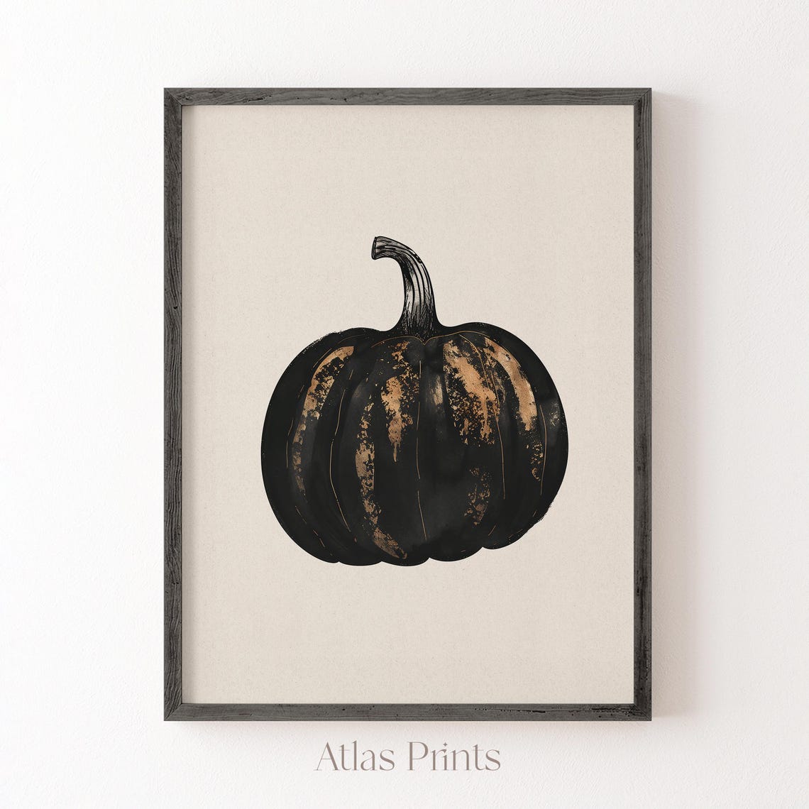 Distressed Black Pumpkin Gold Accents Minimal Autumn Fall Wall Art