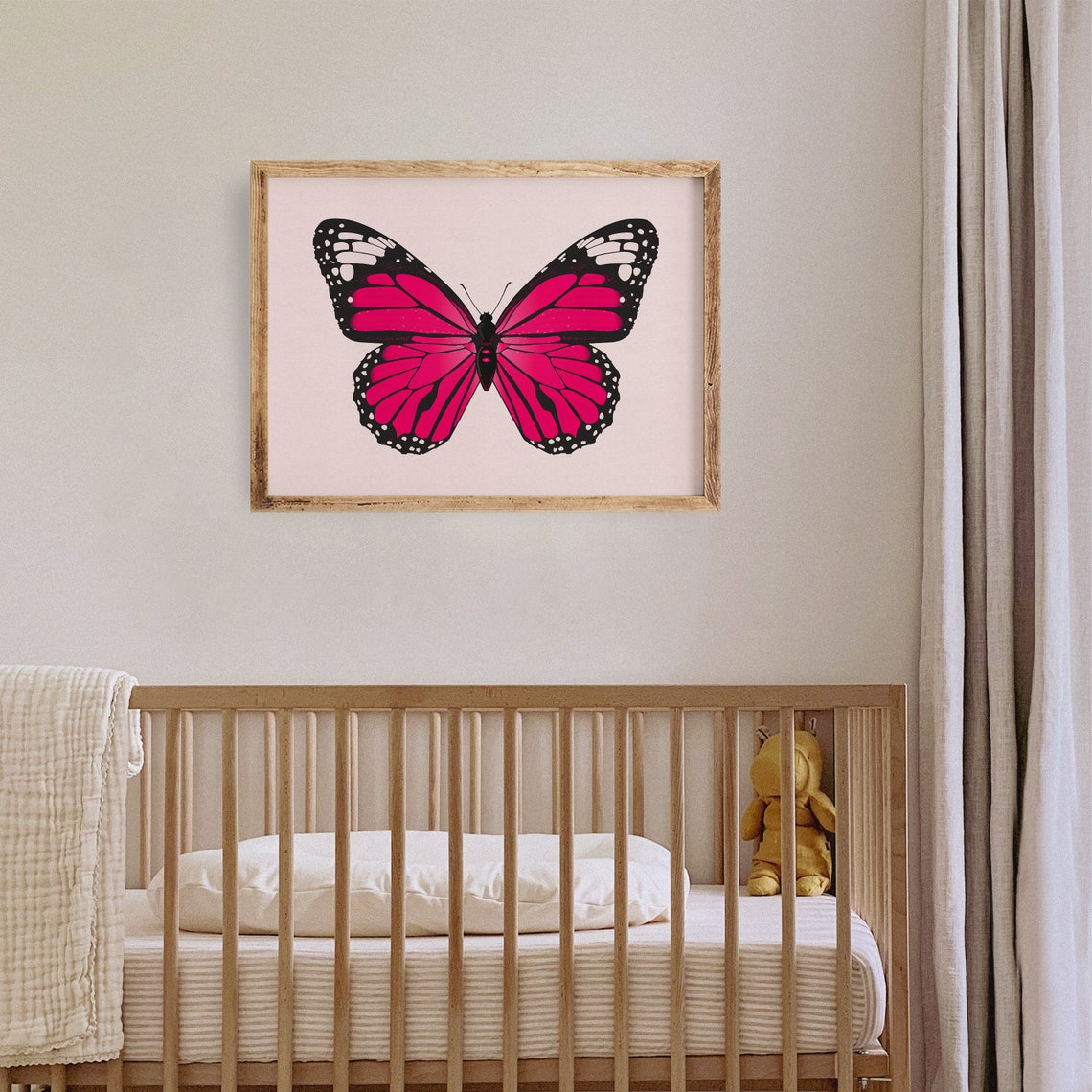 Hot Pink Butterfly Blush Background Modern Insect Art Poster - Image 4