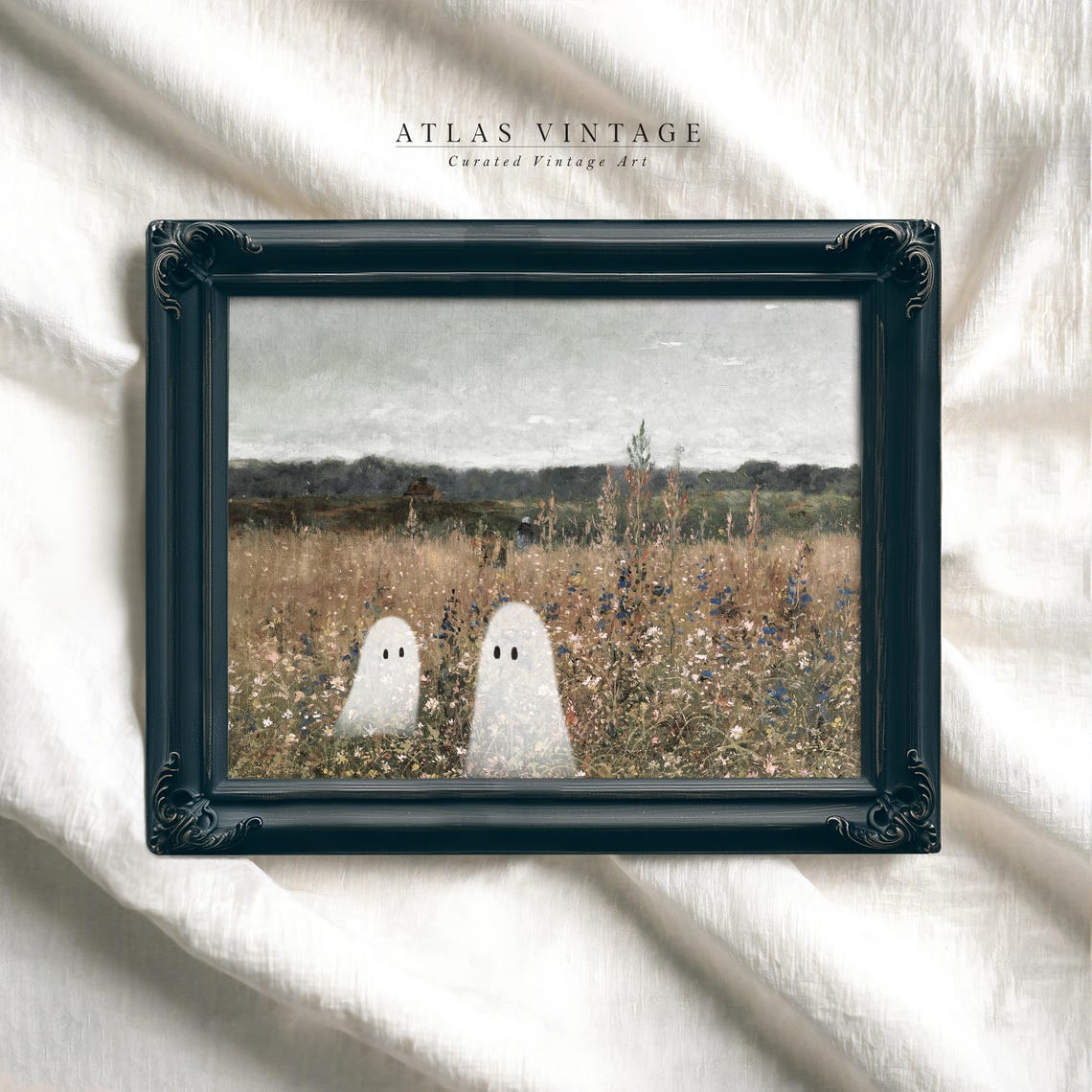 Two Cute Ghosts In A Blooming Wildflower Meadow Spring Poster - Image 2