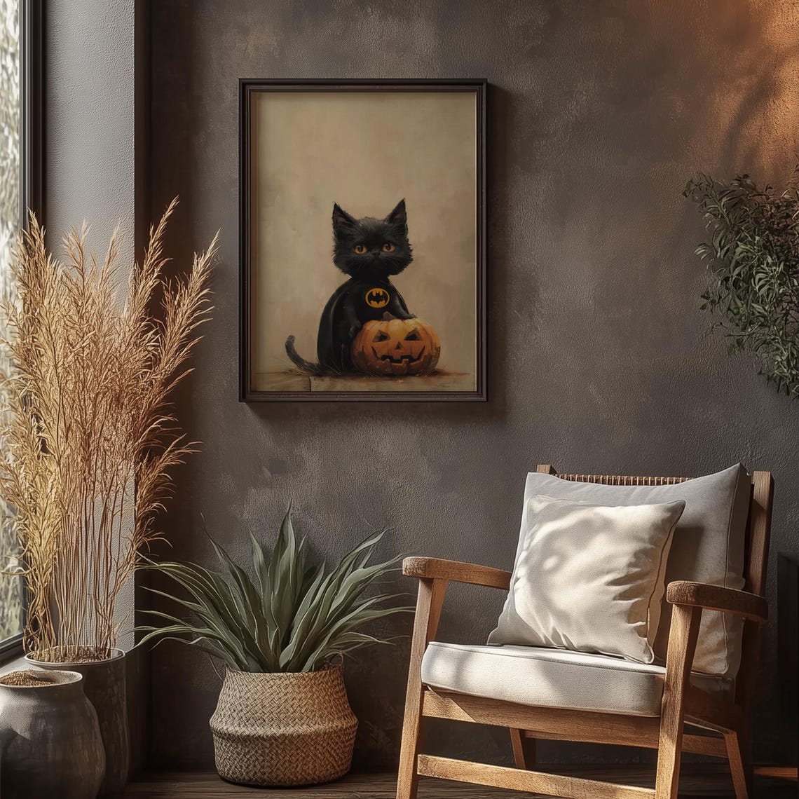Cute Black Kitten In Bat Costume With Jack O Lantern Halloween Poster - Image 5