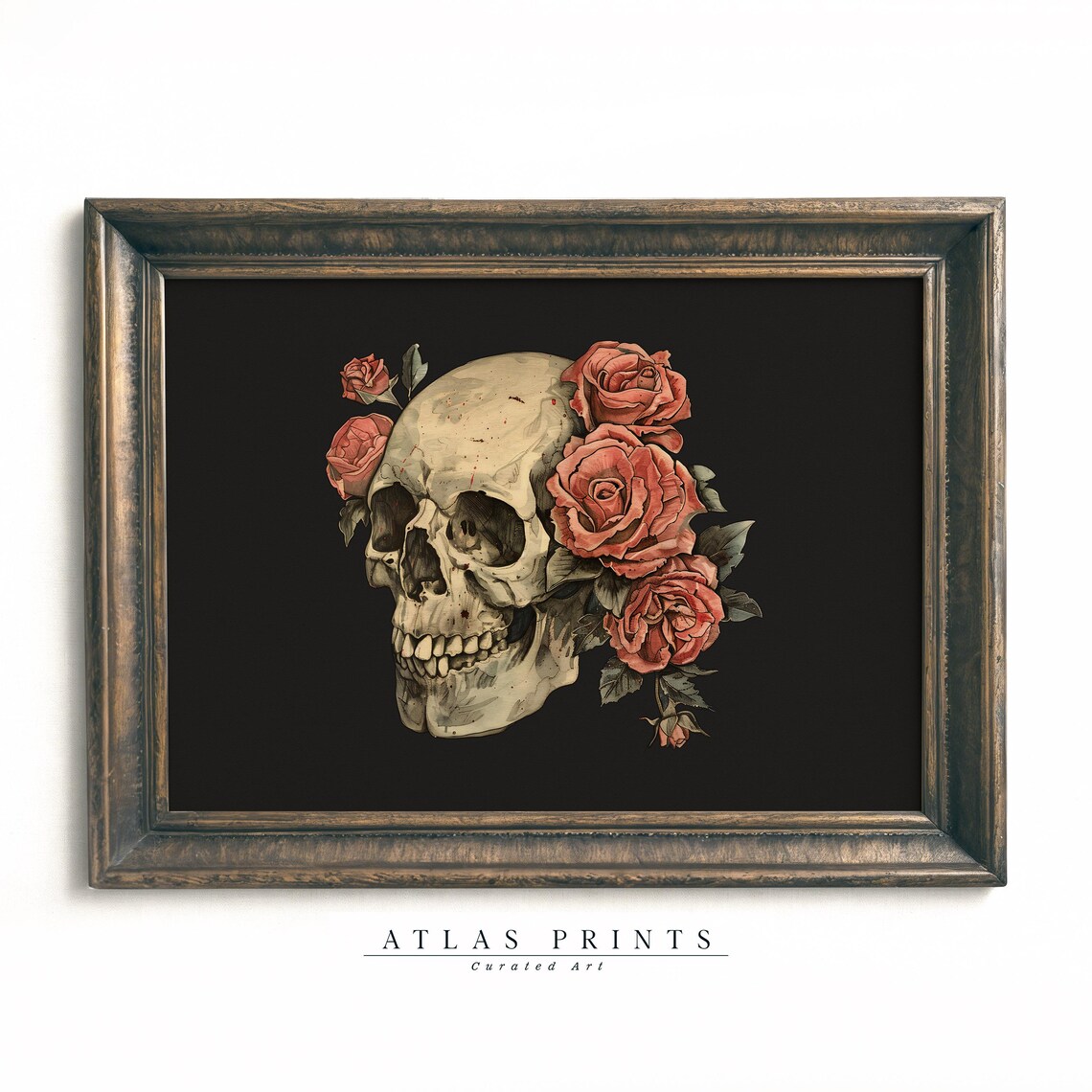 Skull With Dusty Pink Roses Dark Gothic Floral Skull Art Poster