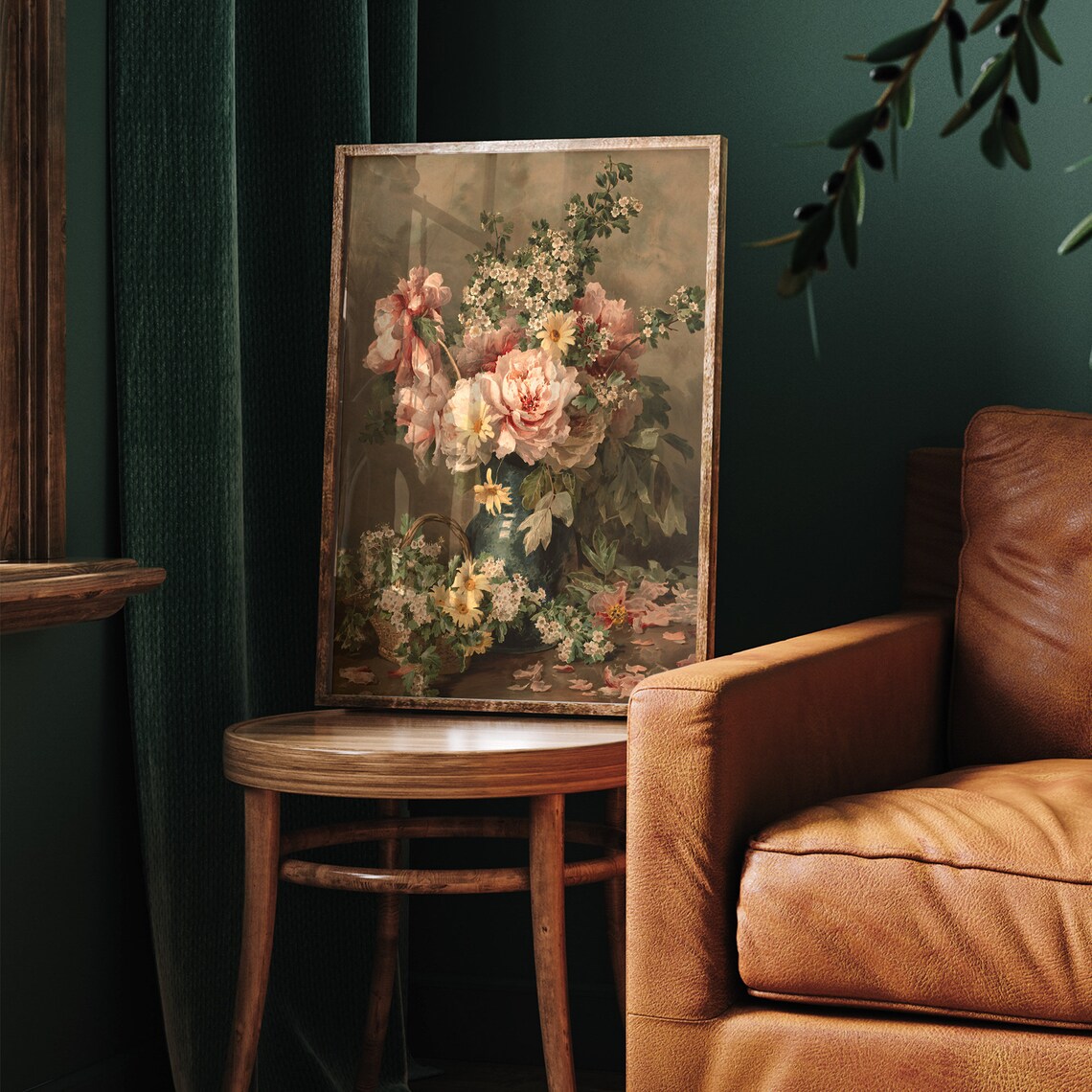 Victorian Flower Bouquet Still Life Pink Peonies Oil Painting Poster - Image 5