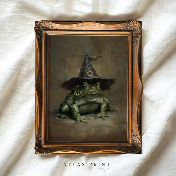 Toad in Witch Hat Vintage Oil Painting Dark Academia Halloween Poster