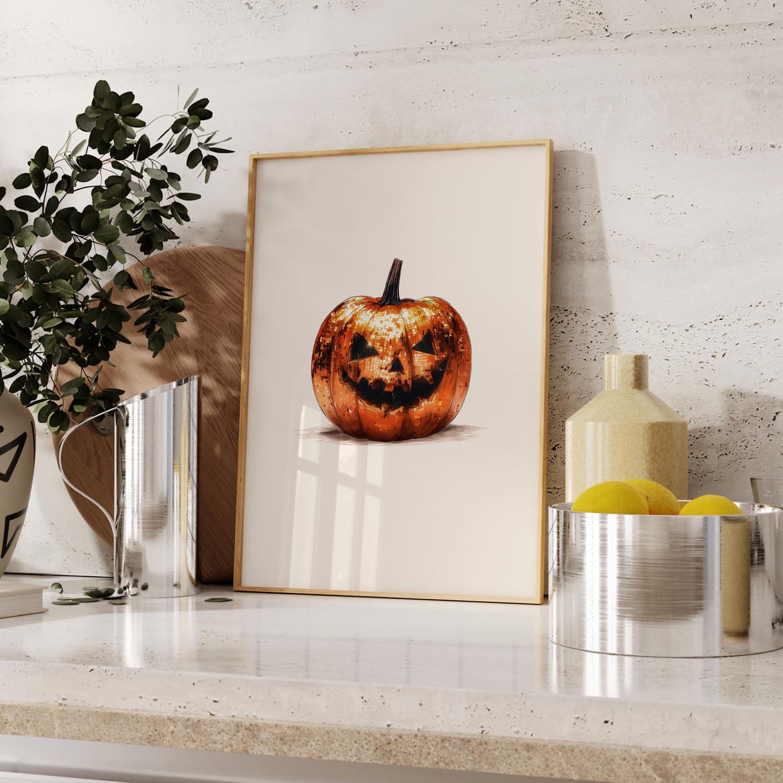 Disco Ball Jack O Lantern Glittery Pumpkin Halloween Party Poster - Image 3