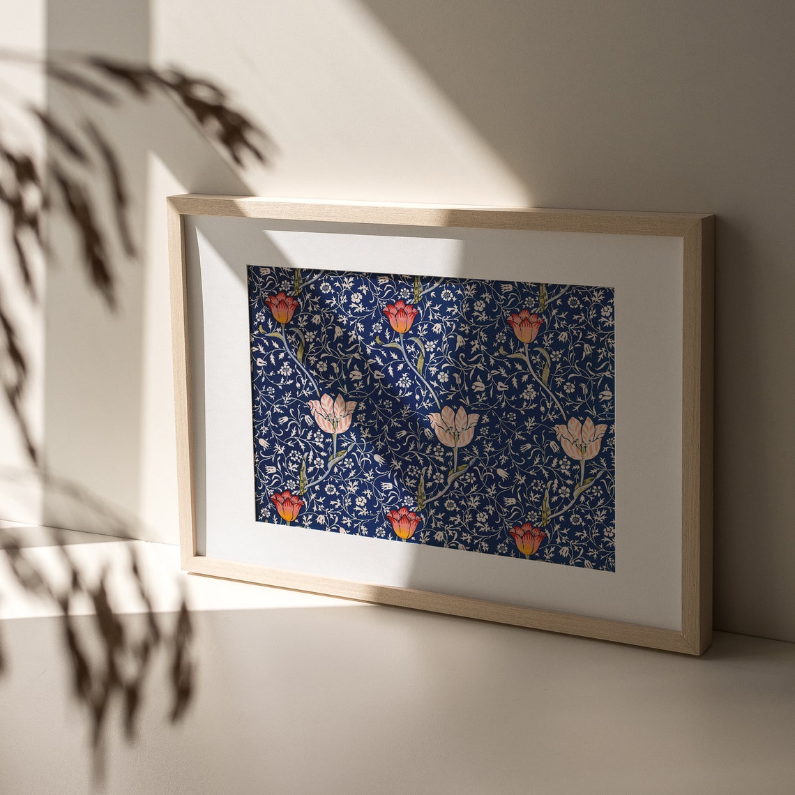 Indigo Blue Tapestry Tulip Floral Arts Crafts Pattern Poster - Image 2