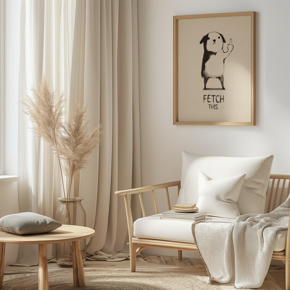 Fetch This Funny Dog Minimalist Ink Drawing Cheeky Humor Wall Poster - Image 5