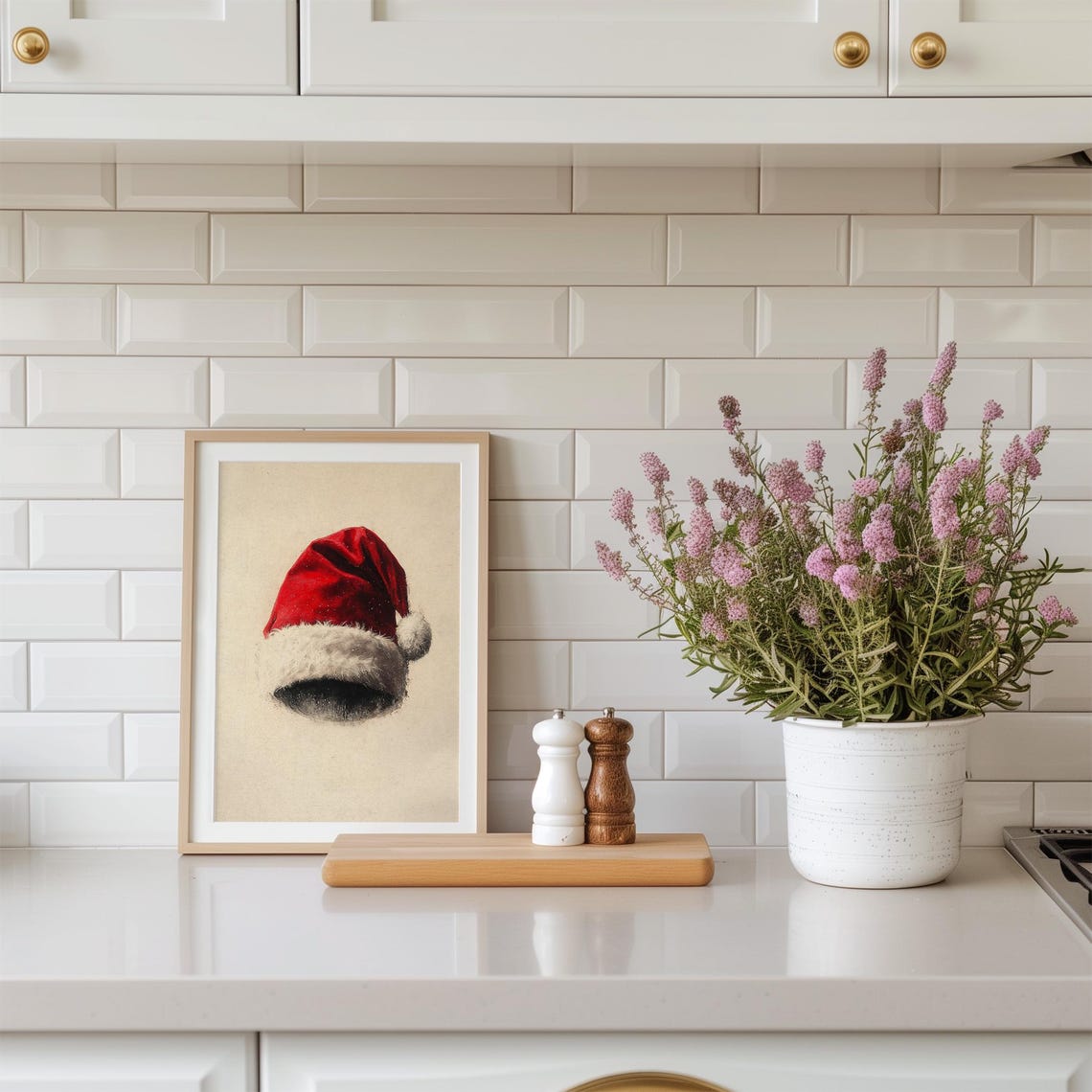 Cozy Minimalist Red Santa Hat Vintage Christmas Holiday Wall Art - Image 2