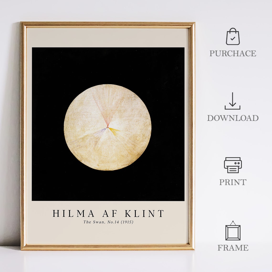 Hilma af Klint The Swan No.14 1915 Glowing White Orb Black Poster - Image 2