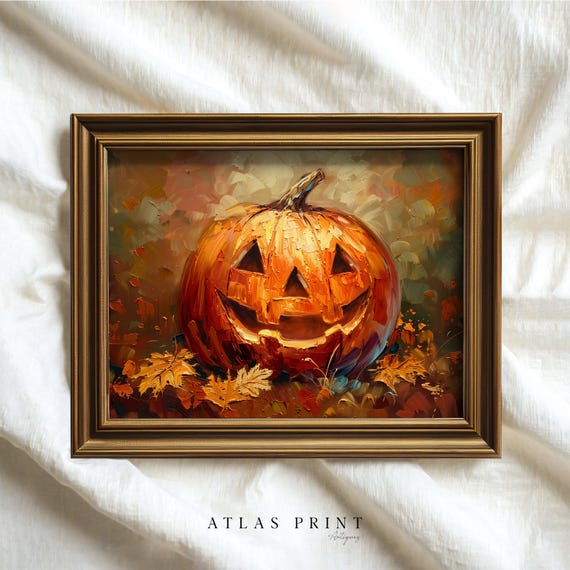 Halloween Jack O Lantern Pumpkin Vintage Fall Wall Art Moody Autumn Cottagecore Decor Dark Academia Still Life Prints