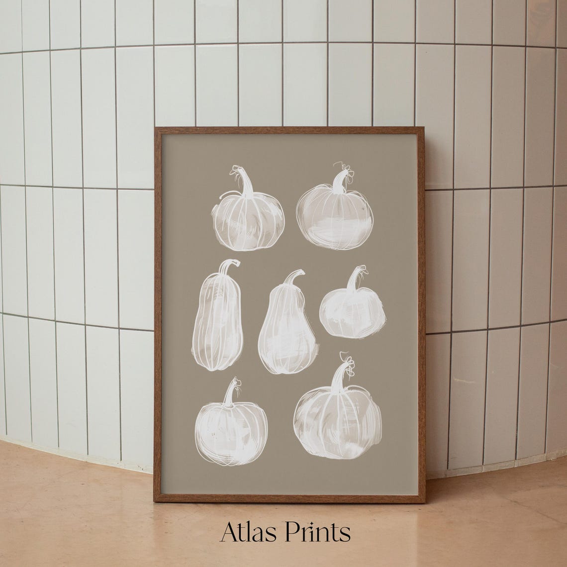 White Pumpkins Squash Neutral Fall Watercolor Style Decor Poster - Image 2