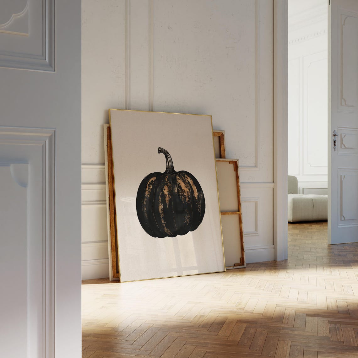Distressed Black Pumpkin Gold Accents Minimal Autumn Fall Wall Art - Image 4