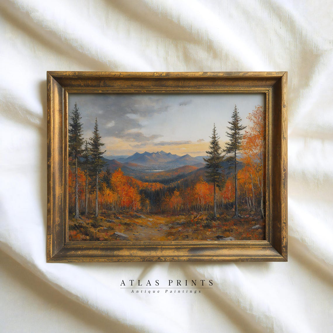 Autumn Forest Landscape Sunset Mountains Orange Pines Painting Poster - Image 4
