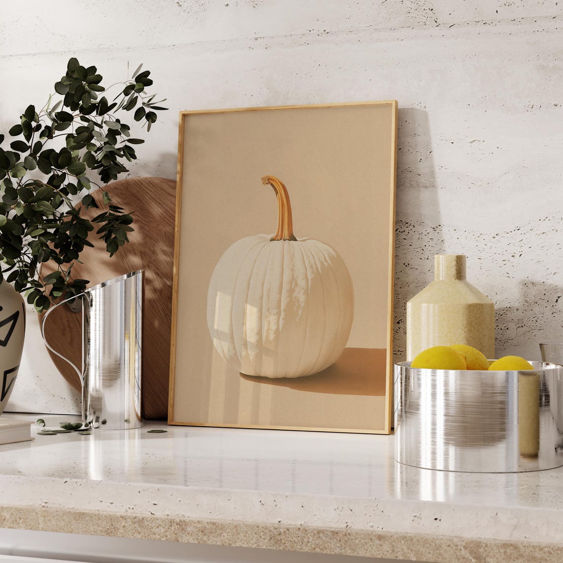 White Pumpkin Minimalist Autumn Photography Neutral Fall Poster - Image 3