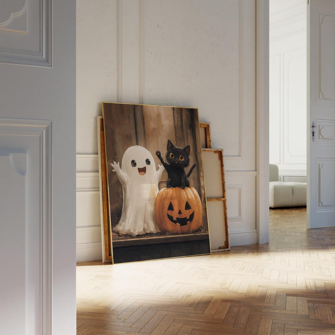 Cute Ghost Black Cat Pumpkin Halloween Spooky Kids Party Poster - Image 3