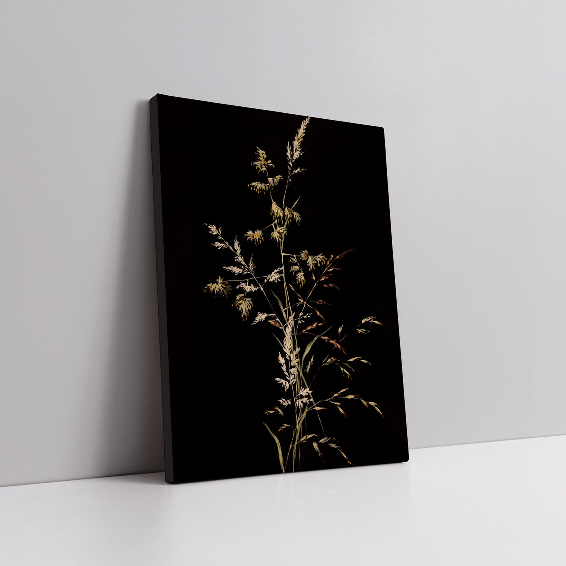Dark Moody Botanical Wild Grass Silhouette on Black Dramatic Poster - Image 3