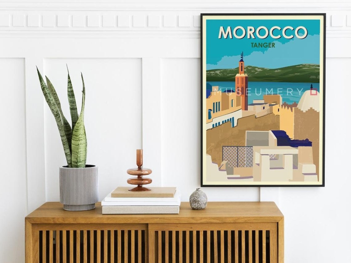 Tangier Morocco Seaside Kasbah Minaret Vintage Travel Poster - Image 2