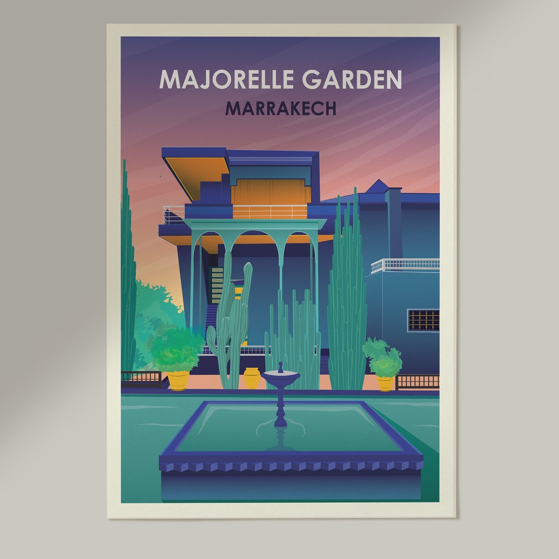 Majorelle Garden Marrakech Morocco Vintage Travel Poster Blue Villa - Image 2
